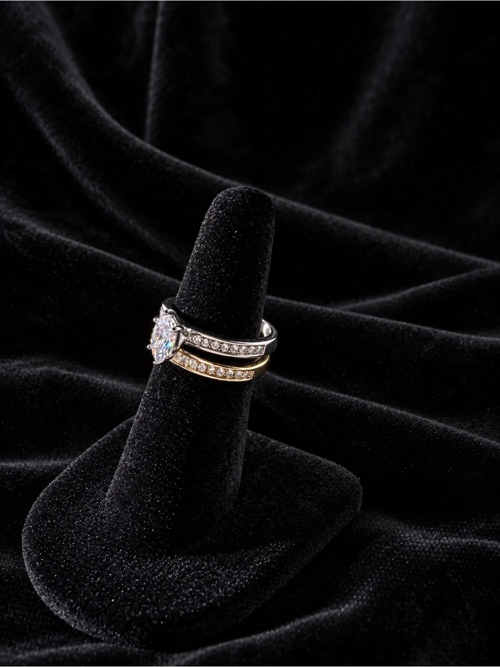 Marquise Solitaire Stackable Ring Set in White and Yellow Stainless Size 4 3/4